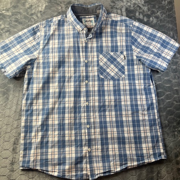 Hurley Slub Button Down Shirt Mens XL Blue Plaid Short Sleeve HMS22-03333 - Picture 3 of 8
